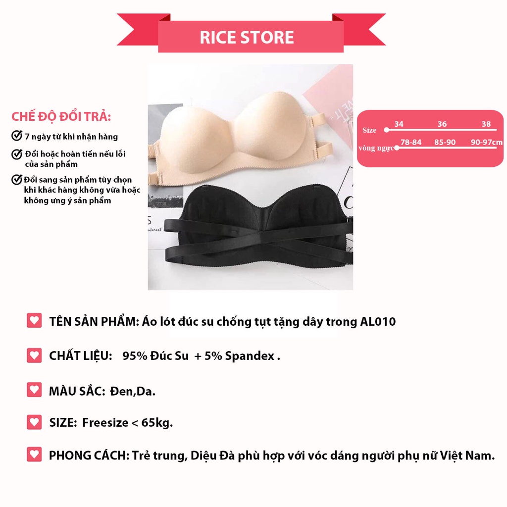 áo lót nữ đúc su thái đệm mỏng cao cấp sexy RICESTORE bra không dây gọng chống tụt nâng ngực̉ gợi cảm  bigsize AL010