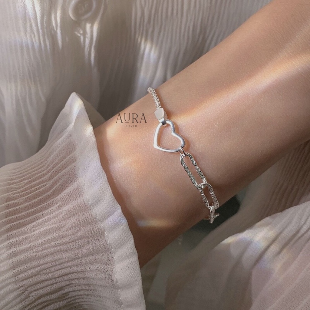 [KHÔNG GỈ]Lắc tay nữ bạc 925 vòng tay bạc Chain Heart-LT14