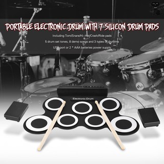 COD☆ Compact Size Portable Digital Electronic Roll Up Drum Set Kit 7 Silicon Drum Pads USB Powered wi