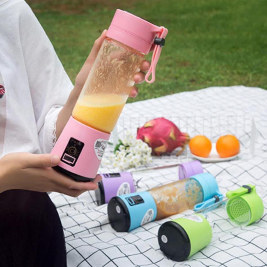 Máy xay sinh tố mini, 4 lưỡi, sạc pin, dung tích 380ml - công suất mạnh mẽ, bảo hành uy tín 1 đổi 1