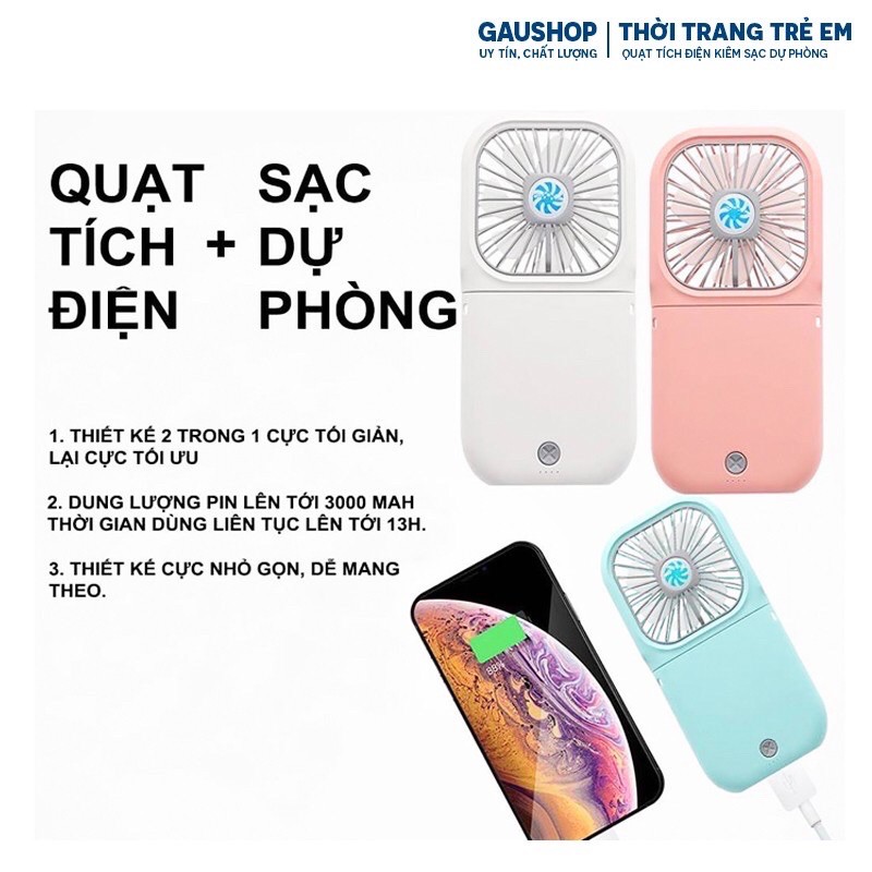 Quạt mini kiêm sạc dự phòng - Quạt mini cầm tay gấp gọn 3000mAh
