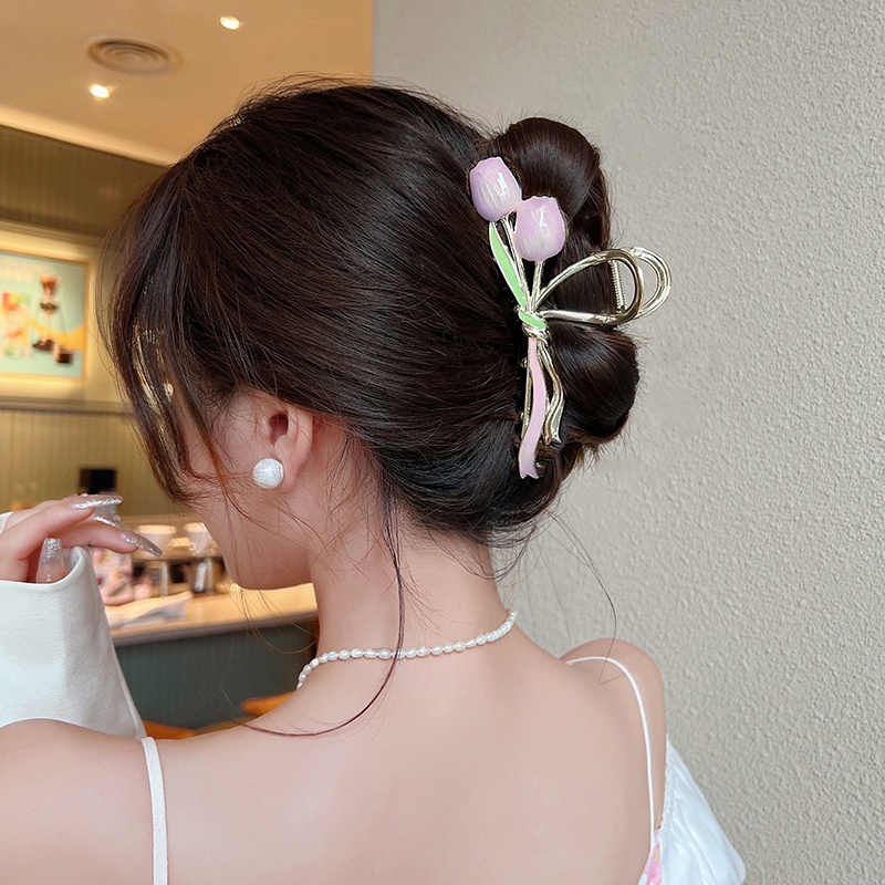 Kẹp Tóc Kim Loại Hình Hoa Tulip Thời Trang Hàn Quốc