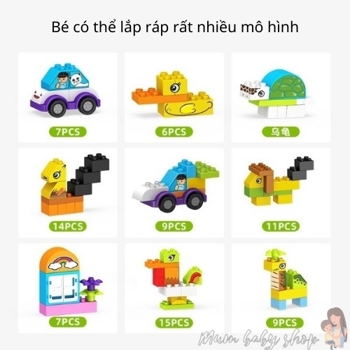 Bộ đồ chơi Lego cỡ lớn, xếp hình, ghép hình, lắp ráp, lắp ghép cho bé trai và bé gái 2 3 4 5 6 7 tuổi. Đồ chơi trẻ em