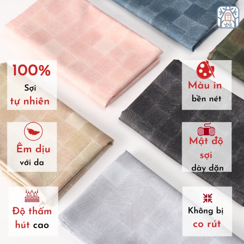 CFG-1 Vải cotton 100% tự nhiên🍒Chuanshui🍒khổ vải 110cm , CARO XƯỚC ĐỘC LẠ - vải đẹp handmade, quilt