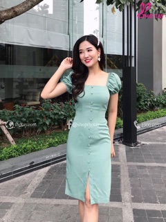 Đầm nút tay phồng