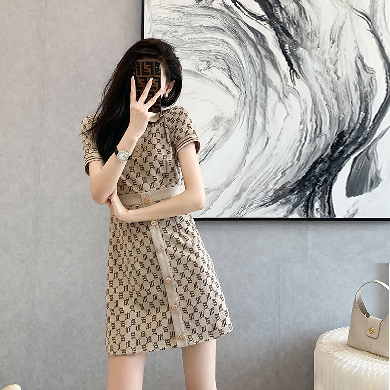 Đầm polo dệt kim tôn dáng kiểu Pháp thời trang hè vintage 2022 mới