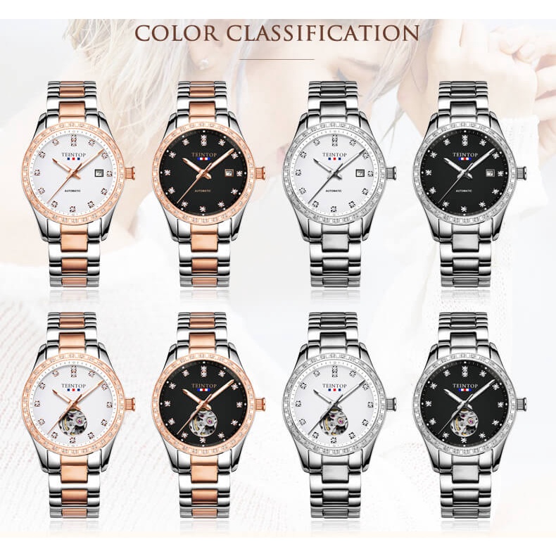 Đồng hồ nữ chính hãng Teintop T8686-3 Kính sapphire ,chống xước,Chống nước,dây kim loại ,máy Automatic,Bảo hành 12 Tháng