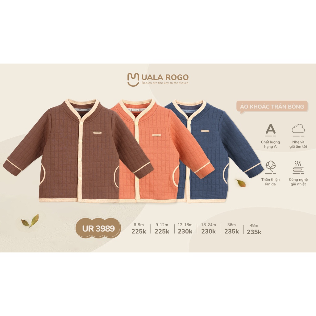 Áo khoác trần bông Uala Rogo Organic mềm mại ấm áp cho bé