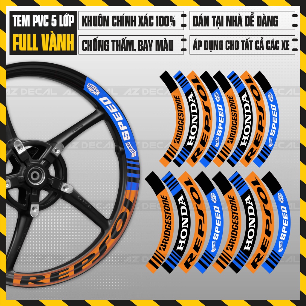 Tem Dán Kín Vành Chủ Đề Repsol | FullV03 | Decal Dán Mâm Xe PVC Cao Cấp, Chống Nước, Bền Màu