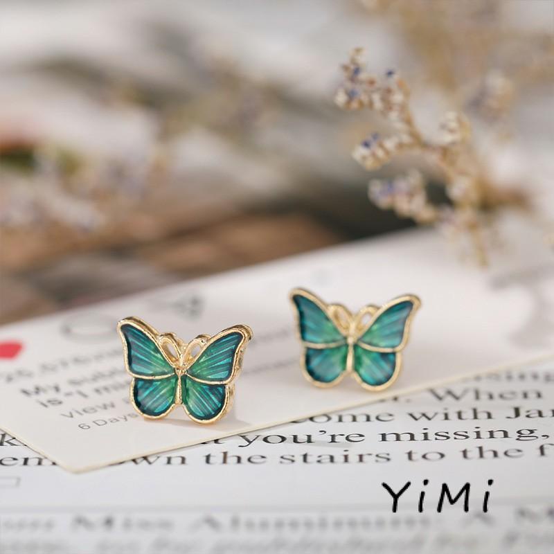 Bộ bông tai hình bướm màu xanh lá dầu đơn giản thời trang không gây dị ứng cho nữ
