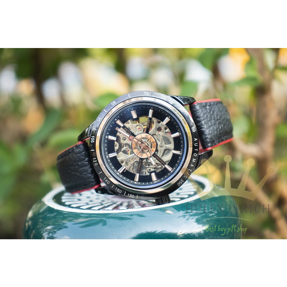 Đồng hồ nam cao cấp chính hãng cơ tự động FORSINING A1 dây da tặng kèm vòng đeo tay và Hộp đi kèm