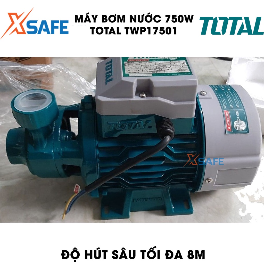 Máy bơm nước 750W TOTAL TWP17501 motor dây đồng Máy bơm nước Total chiều cao bơm tối đa 52m, lưu lượng tối đa 50 lít/ph