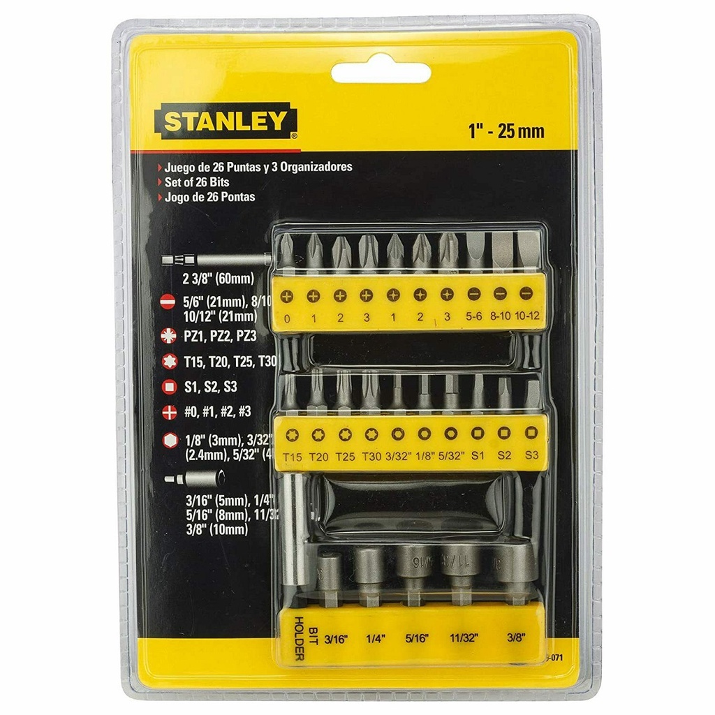 Bộ đầu vặn vít 29 chi tiết Stanley 68-071 - Sử dụng cho tua vít, máy bắt vít, đầu tuýp hiệu quả