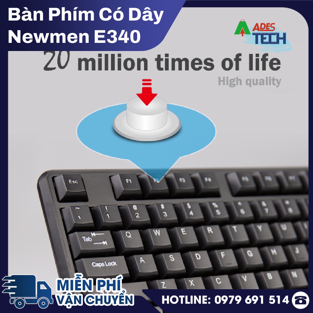 Bàn Phím Có Dây Newmen E340 | Bàn Phím Có kê tay | Chống Nước Vượt Trội | Bảo Hành Chính Hãng 12 Tháng