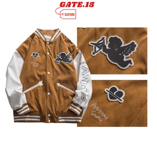 Varsity Jacket CUPID Brown Da Lộn, Form Unisex