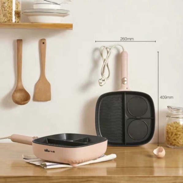 💖 Free Ship 💖Chảo Điện Chống Dính 3 Ngăn Cao Cấp Công SUất Lớn 1000W, Chảo Ốp La, Làm Bánh Mì Chiên Xào Đa Nă