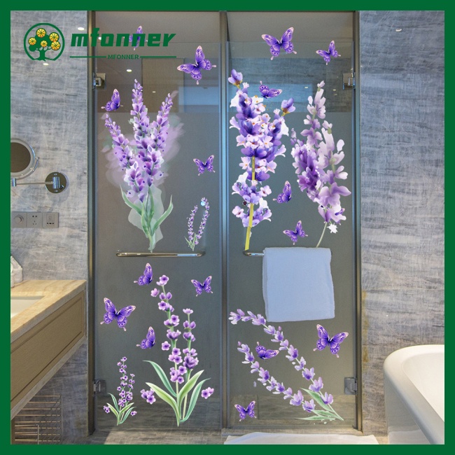 Bộ 2 Sticker Dán Tường Hình Hoa Oải Hương Màu Tím Dùng Trang Trí Phòng Ngủ