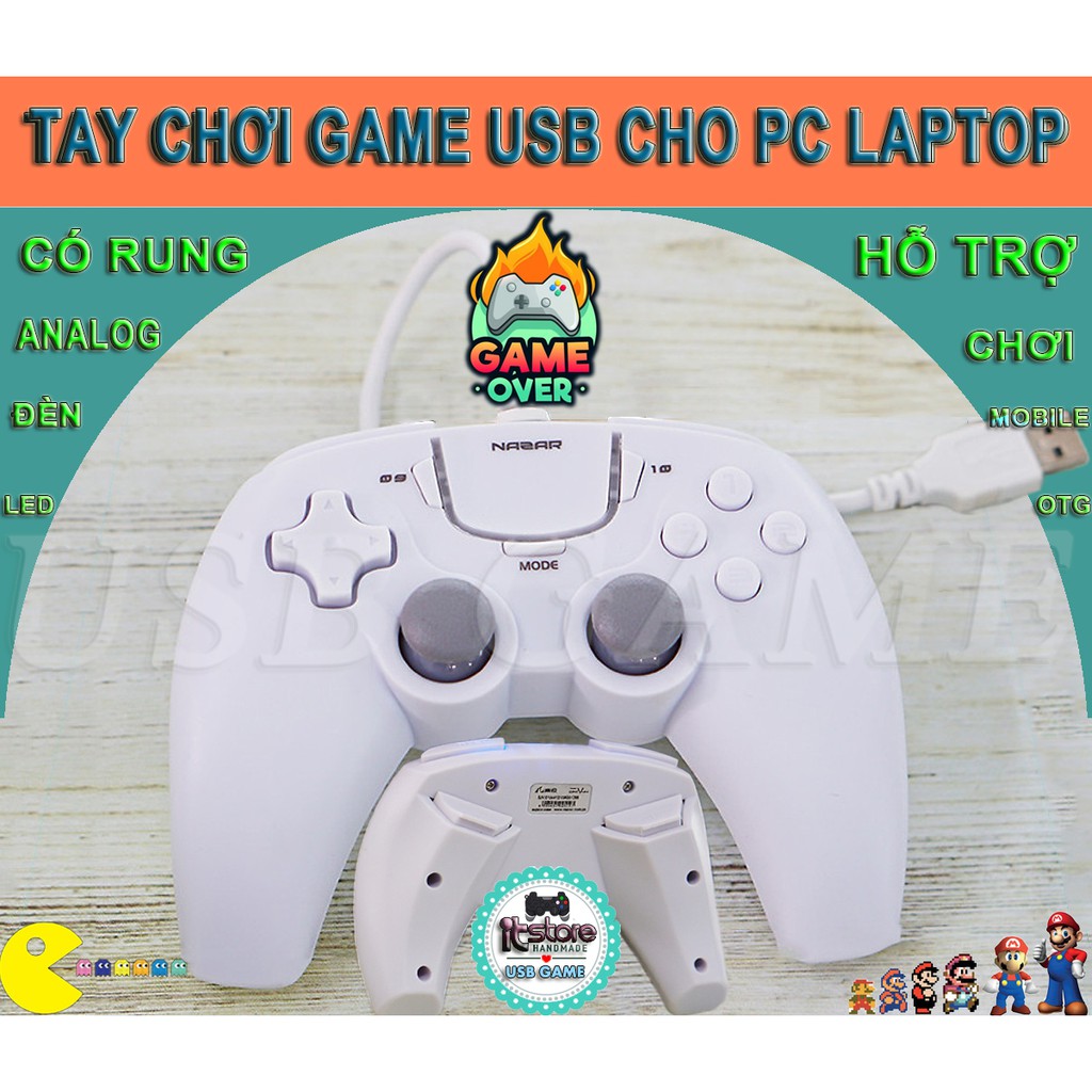 Tay chơi Gamepad trắng tinh khôi USB cho PC, laptop - FIFA Pes, có đèn led Analog Rung hỗ trợ kết nối với mobile qua OTG