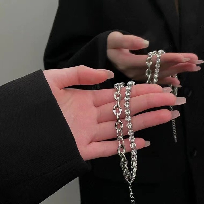 Vòng Tay Kim Loại Hai Lớp Đính Đá Thời Trang Phong Cách Hàn Quốc