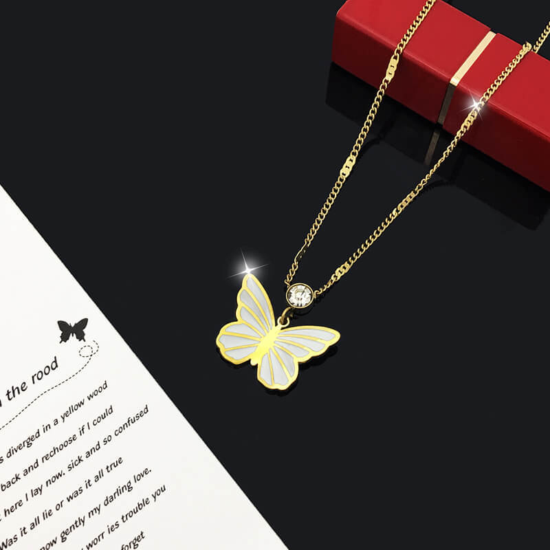 Korean version of the new diamond butterfly stainless steel necklace women
