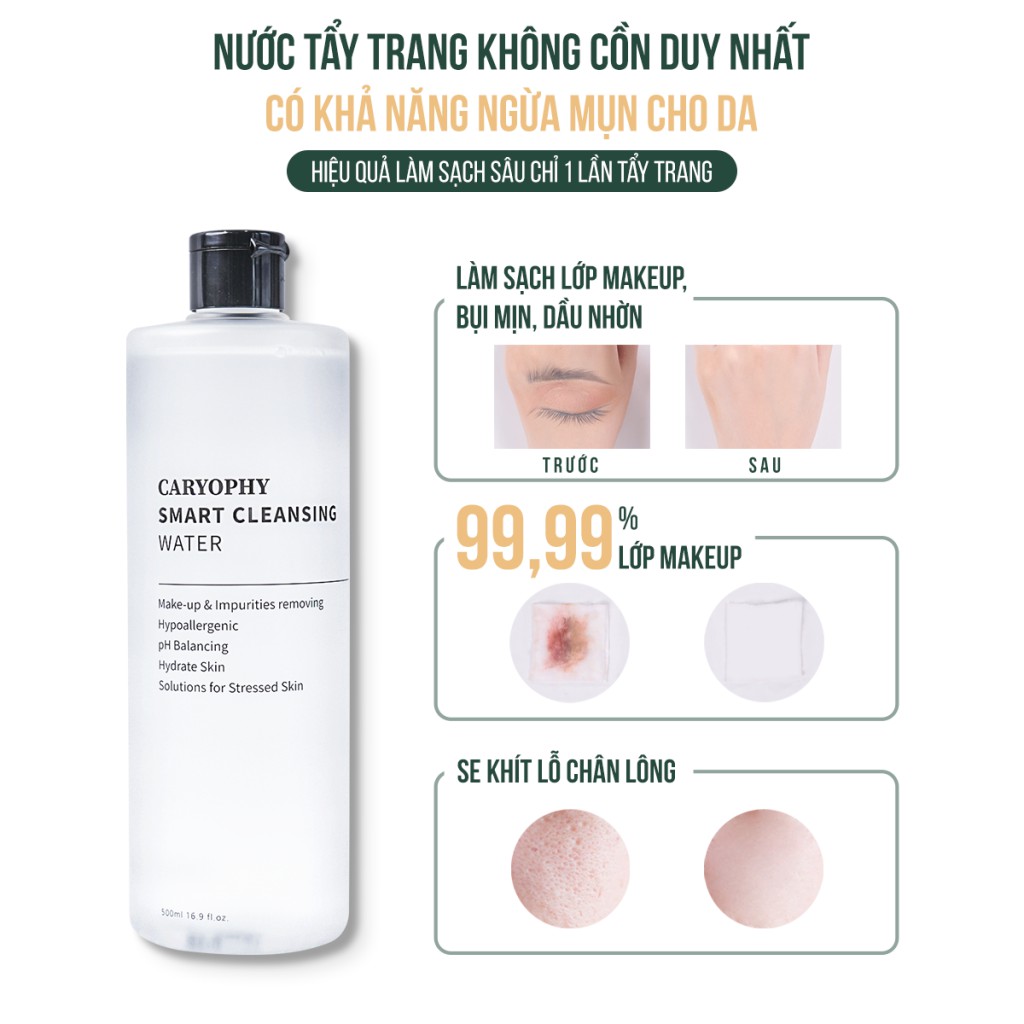 Nước Tẩy Trang Caryophy Smart Cleansing Water 500ML - 300ml - 60ml