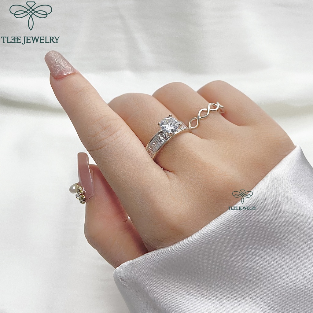 Nhẫn bạc nữ TLEE trụ đá bốn chấu viền đá kết cao cấp TleeJewelry A0101