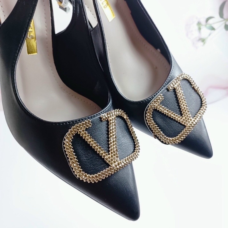 Giày sandal cao gót mũi nhọn tag V đá vàng gót nhọn 8p hàng đẹp