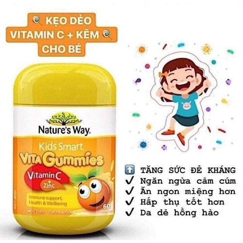 [Nội Địa] Kẹo dẻo Nature's Way Kids Smart Vita Gummies, Úc (60v) nhiều vị bổ sung vitamin, khoáng chất cho trẻ từ 2 tuổi