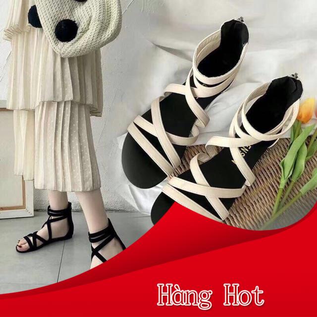 Sandal Chiến Binh Đế Thấp 3 Dây Chéo Bản Trung Cách Điệu (Bị lem ít màu ở gót)