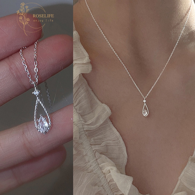 Vòng cổ Mặt Hình Giọt Nước Đính Đá Zircon Thời Trang Đơn Giản Cho Nữ