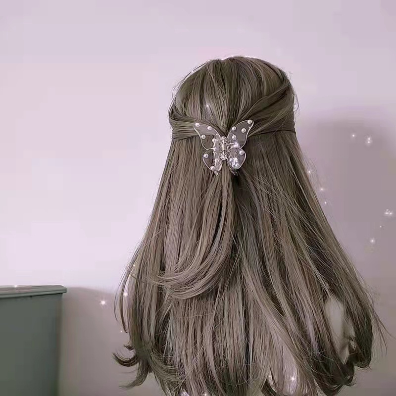 Kẹp Tóc Hình Bướm Trong Suốt Đính Ngọc Trai Phong Cách Hàn Quốc Thời Trang