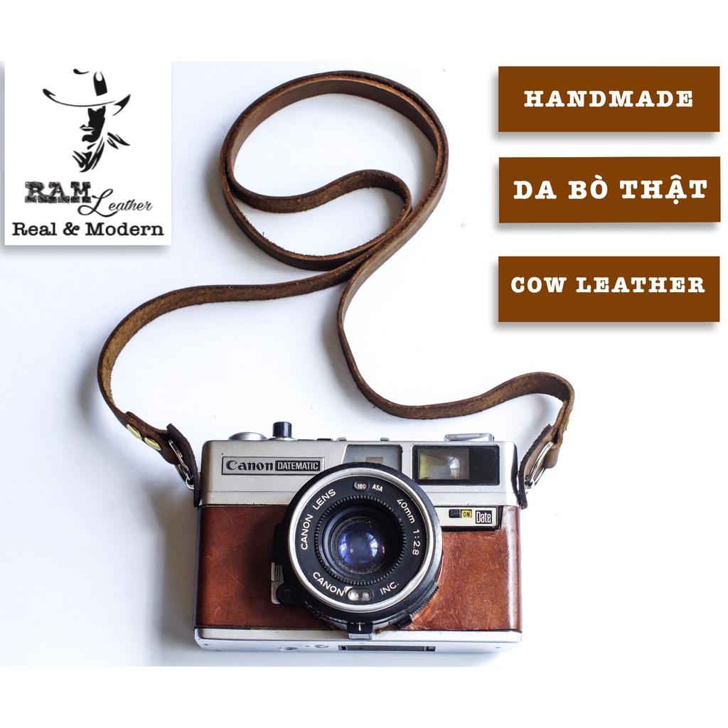 Dây máy ảnh vintage RAM Leather da bò thật máy film và mirroless