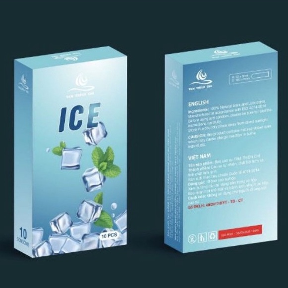 Bao Cao Su Tâm Thiện Chí Ice, Siêu Mỏng, co giãn tốt, cực Mát Lạnh với Hương Bạc Hà, hộp 10 Chiếc