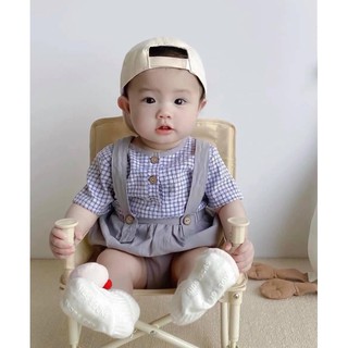 Set yếm + sơ mi kẻ style Korean