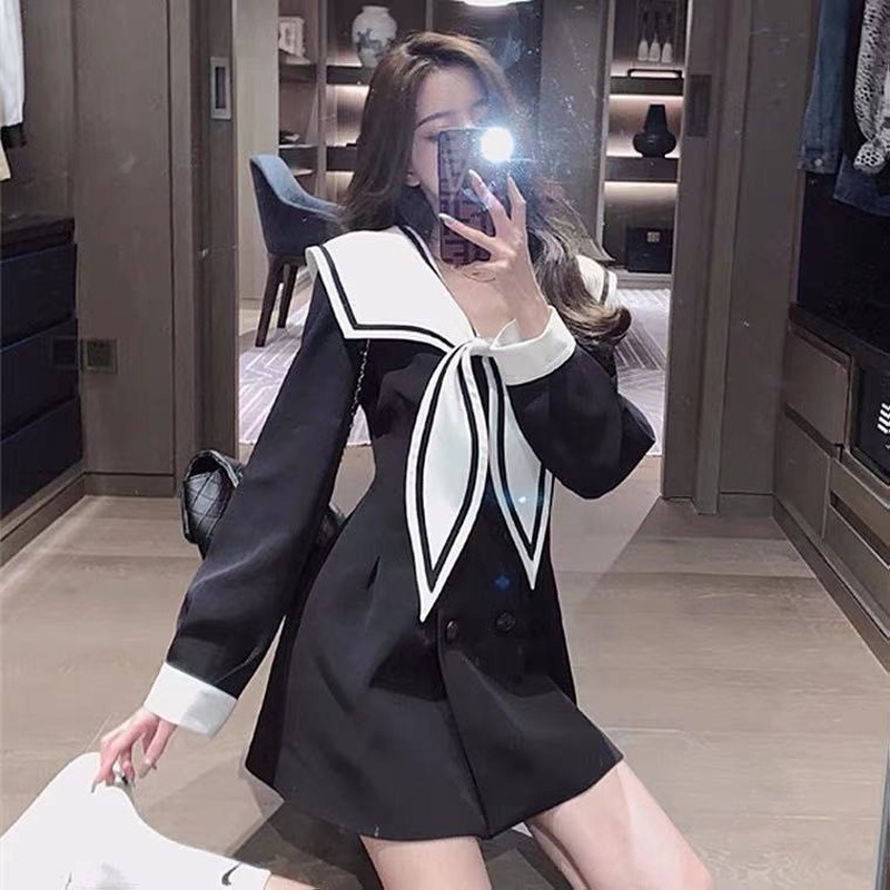 Đầm Sơ Mi Cổ Thủy Thủ Ôm Eo Thiết Kế Thanh Lịch Trẻ Trung