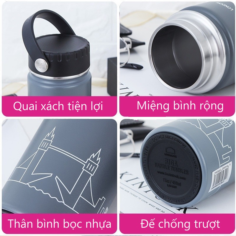 Bình giữ nhiệt Lock&amp;Lock 897ml Riga Tumbler LHC4160 - Hàng chính hãng có khay lưới lọc trà inox và quai xách - JoyMall