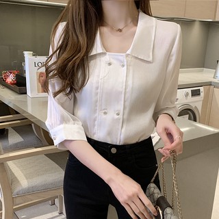 Áo Sơ Mi Voan Tay Lửng Thanh Lịch Cho Nữ