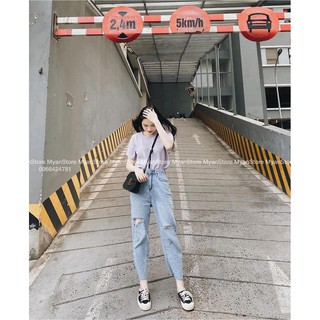 Quần Bagg nữ Jean Baby Rách Cạp Cao Hot trend 2021-XIAOMIMI