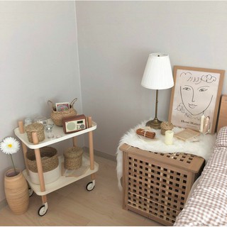 Block Table - Kệ 2 tầng cán gỗ bánh xe phong cách Hàn Quốc - Décor nhà Sò