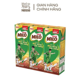 Lốc 3 hộp sữa Nestle Milo bữa sáng cân bằng 195ml/ hộp