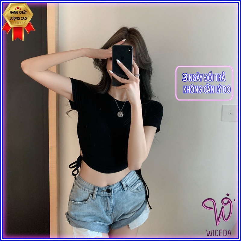 Áo croptop nữ ôm body eo buộc nơ xinh , áo kiểu crt chất cotton mềm mịn co giãn 4 chiều 2 màu đen trắng Wiceda AK281