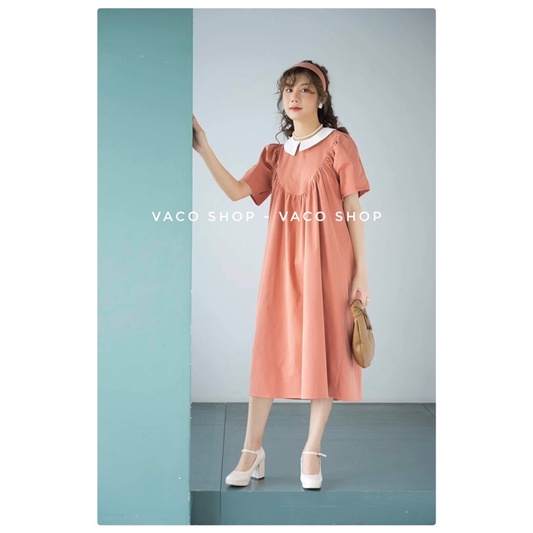 Đầm Suông Cổ Phối Trắng - phong cách hàn quốc Korea - Vaco Shop