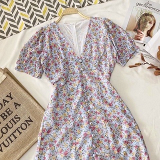 🌹đầm hoa cổ v nút bọc vintage sale
