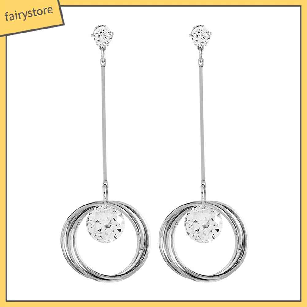 Hoa tai dáng dài hình tròn đính đá zircon cho nữ