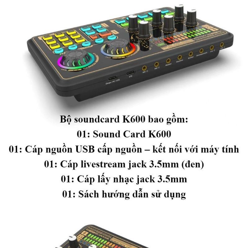 Soundcard thu âm livestream K600 phiên bản 2022 có bluetooth cao cấp