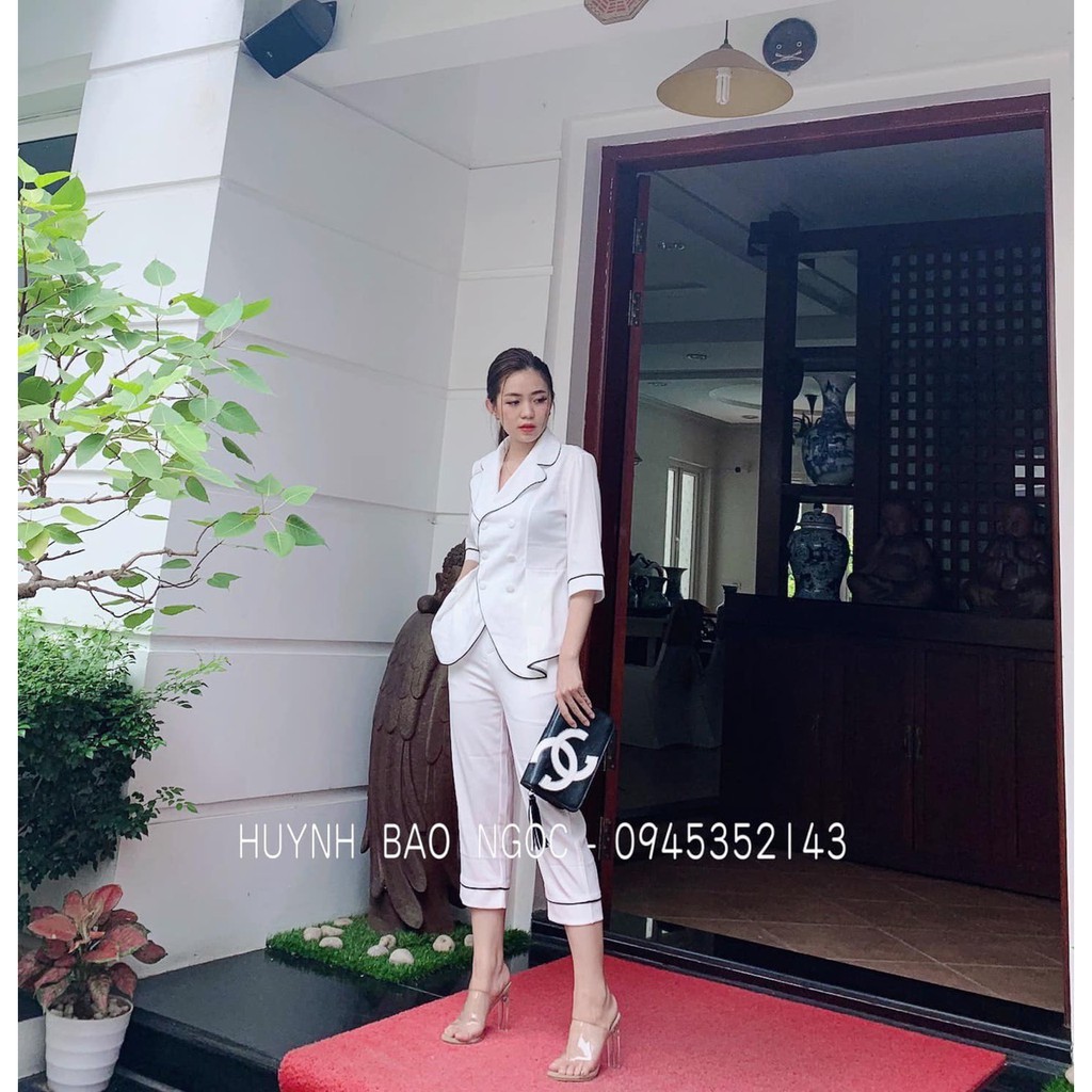 Sét bộ  áo vest đính nút kết hợp quần bó lửng cực sang chảnh - MM.B356