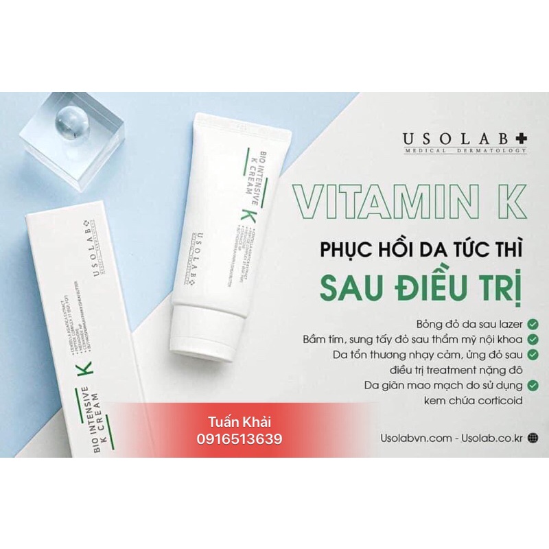 Kem Dưỡng Vitamin K Dịu Da Tức Thì USOLAB Bio Intensive K Cream 50ml - Hàn Quốc