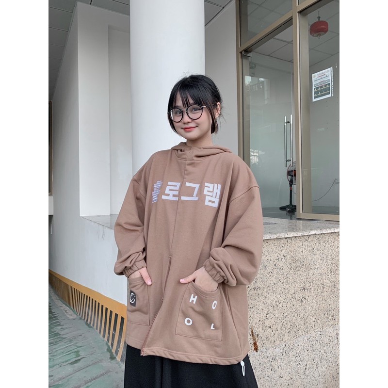 Hoodie 1/2 zip -Nâu (Tặng túi tote Hologram)