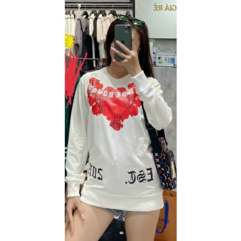 Áo Sweater Hoa Hồng Đỏ nam nữ basic☘Áo thun dài tay nỉ da cá giữ nhiệt🍀 freesize form rộng hàn quốc🦋Thời trang Thu Đông | BigBuy360 - bigbuy360.vn