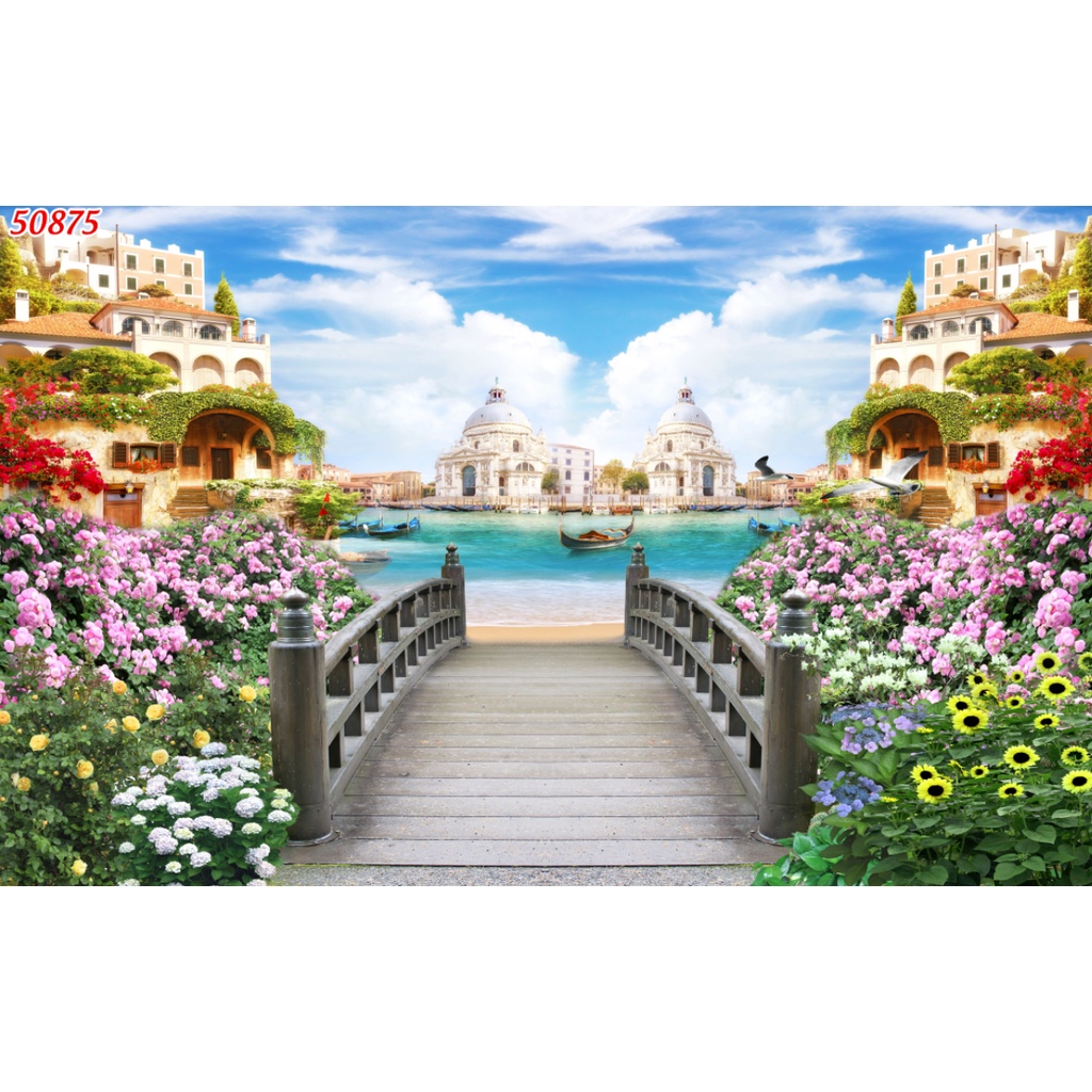 Tranh dán tường Quán Cafe, Trà Sữa, Trang Trí Cửa Hàng 3D mẫu hot